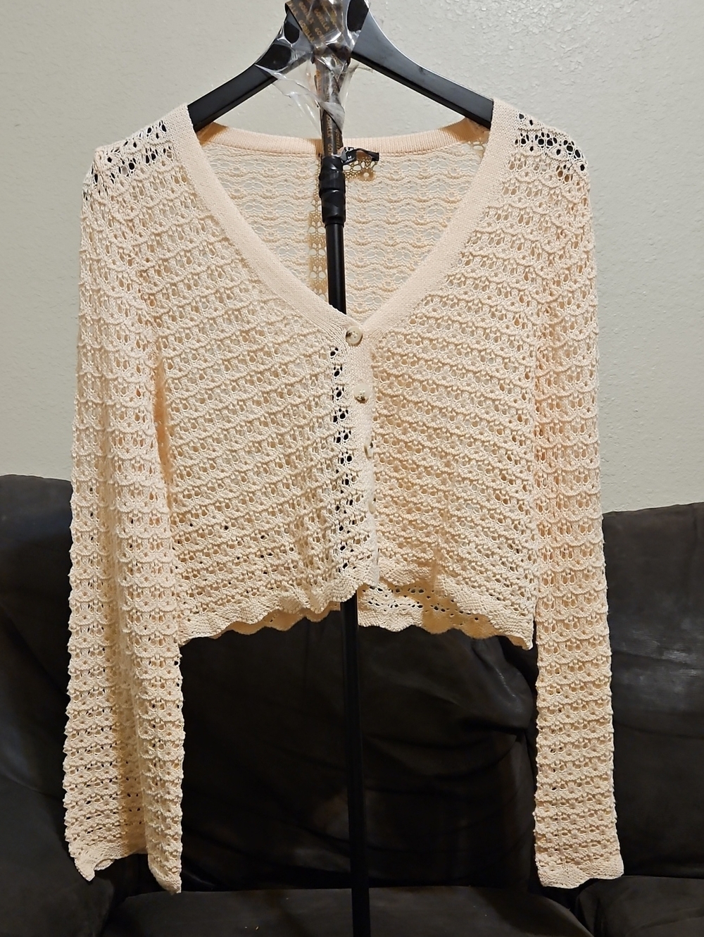 Lulu's Cream Crochet Open-Knit Cropped Cardigan
